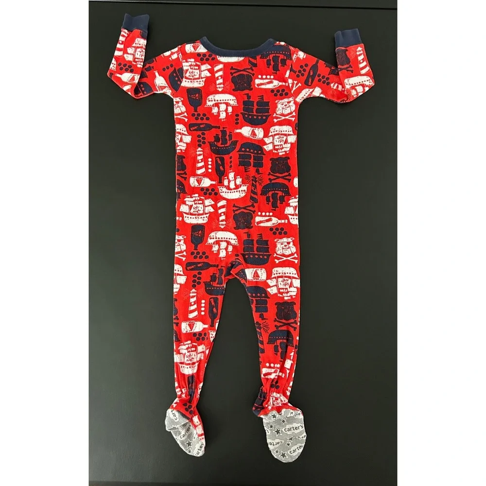 Carters 24M Baby Footed Pajamas 2ct Pirate Ship Nautical Red Teal Cotton 1491